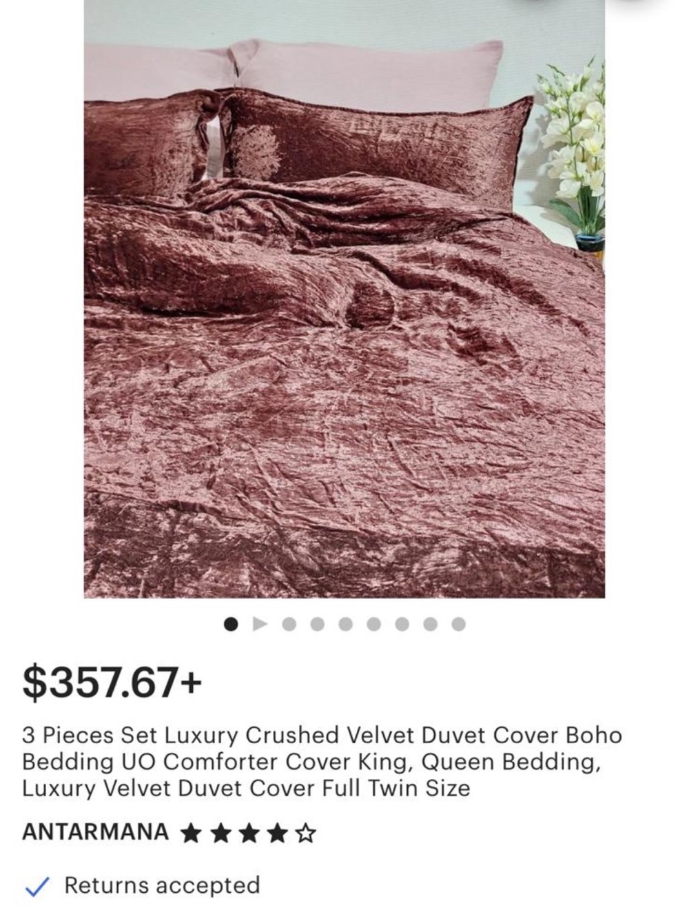 Luxury Crushed Velvet Duvet Cover - Rose Color - Full Size